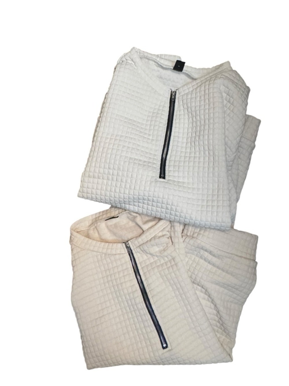 BUNDLE 2 SHEIN White and Cream Waffle Textured Quarter-Zip Sweaters Size Large